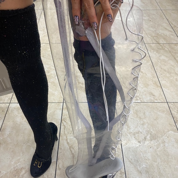 Clear thigh high lace up pleasers open toe 7 - Picture 4 of 4